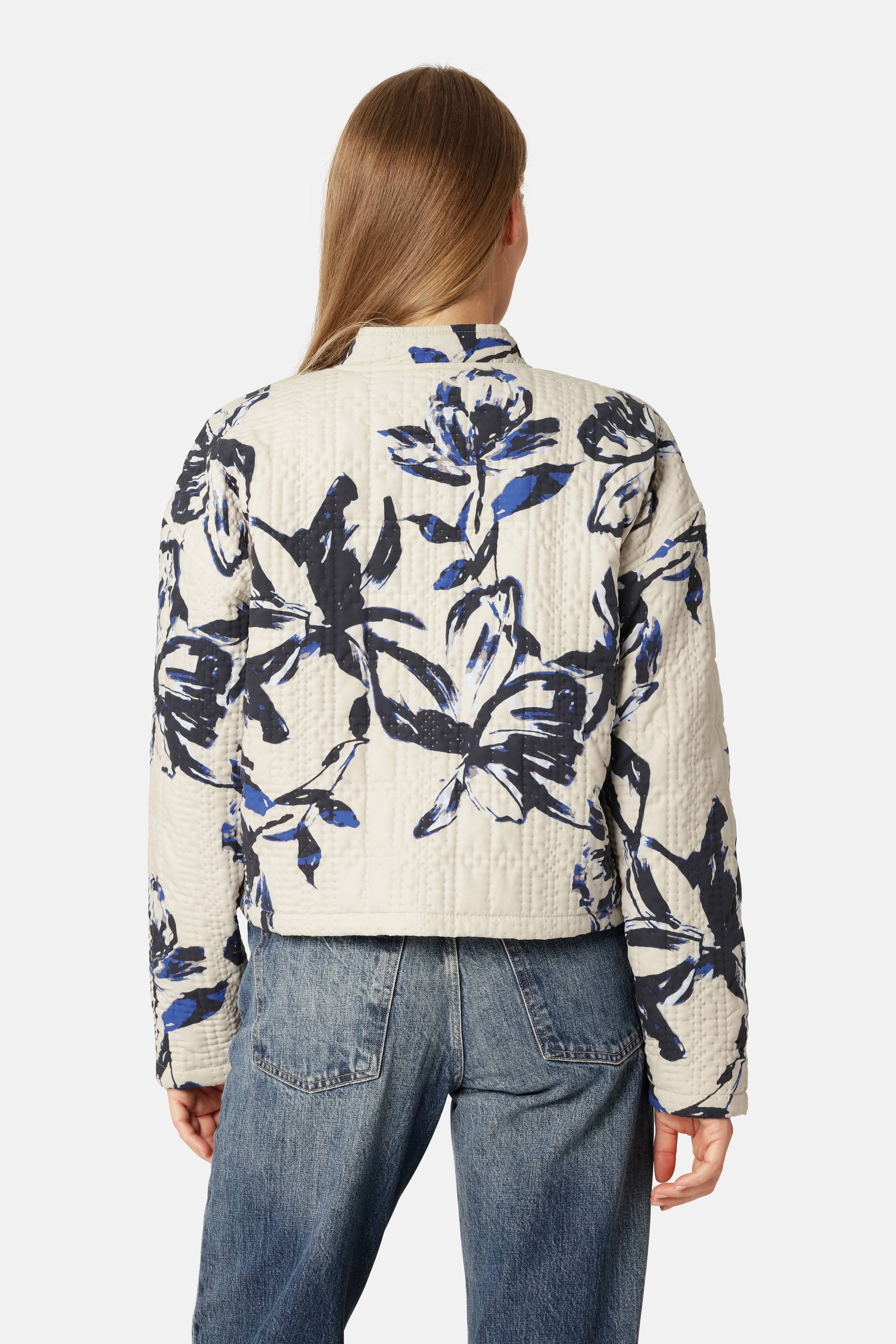 Kurze Steppjacke - Beige Artsy Stroke Flower